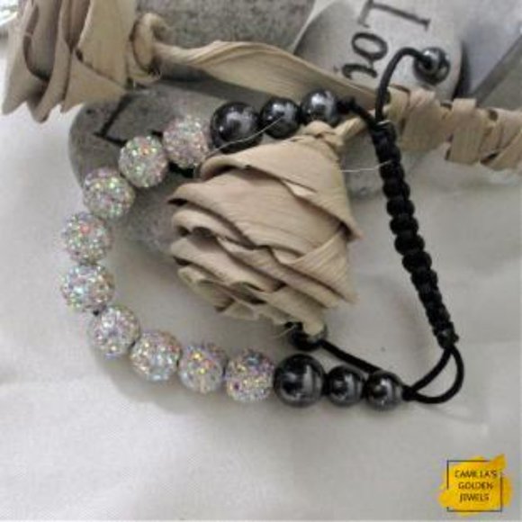 Handmade Rhinestone Adjustable Beaded Bracelet - Picture 3 of 5